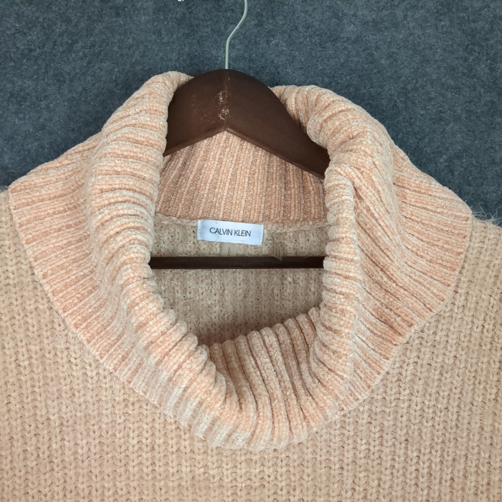 Calvin Klein Womens Peach Pink Cowl Neck Fuzzy Eyelash Knit Sweater Large L - Picture 6 of 11